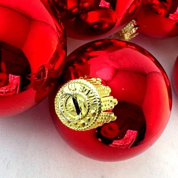 Christmas Glass Ball Ornaments Vintage Red Gold 1 1/2 Inch Set of 18 - Picture 1 of 6